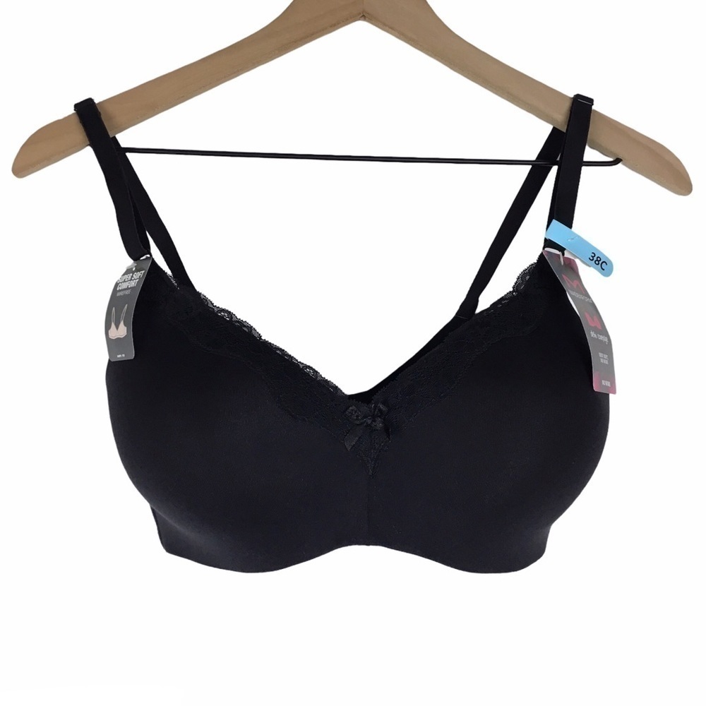 MAIDENFORM Bra Demi Coverage Sexy Soft No Wire Solid Black Lace Size 38C NWT